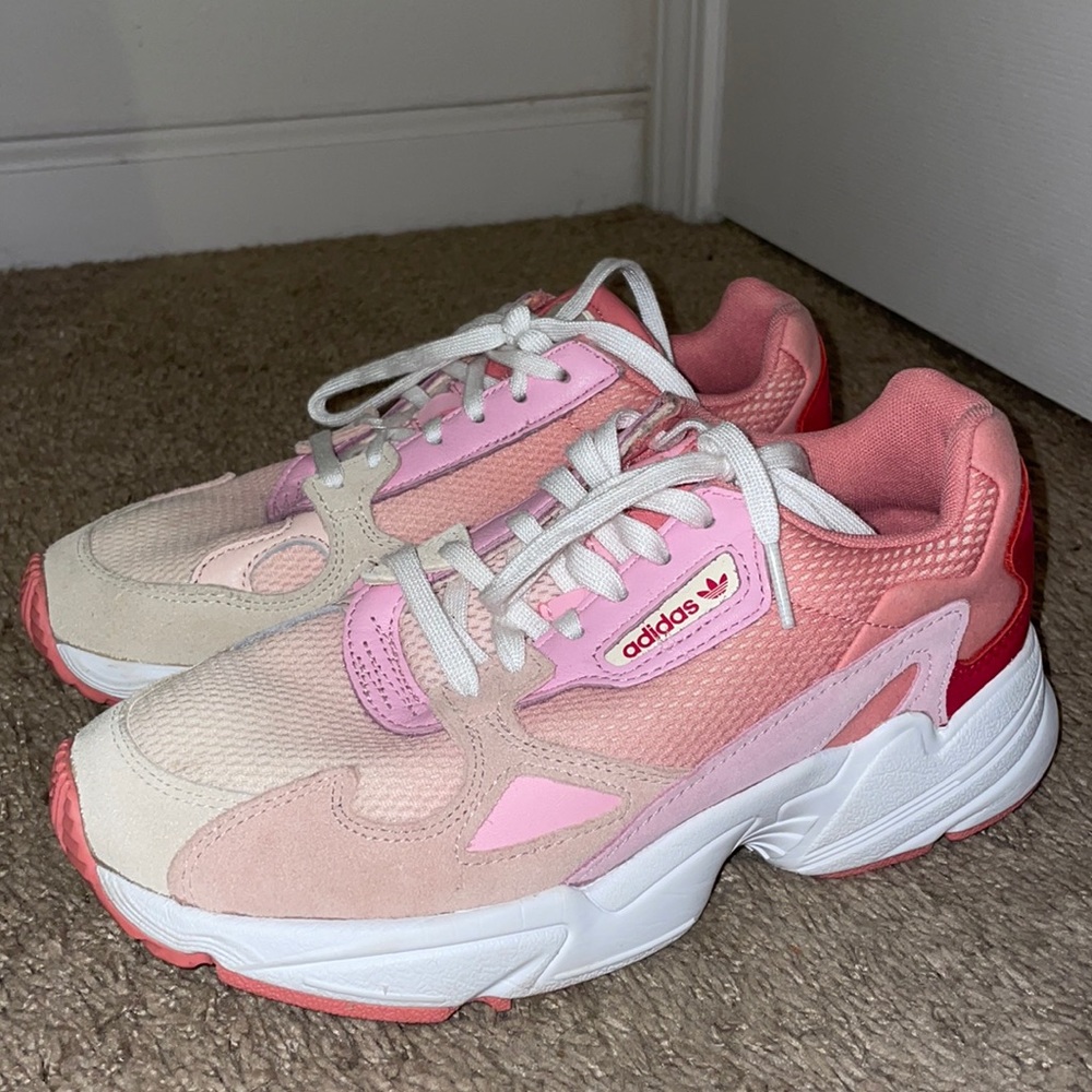 Adidas pink, purple, cream color shoes. Women’s 6